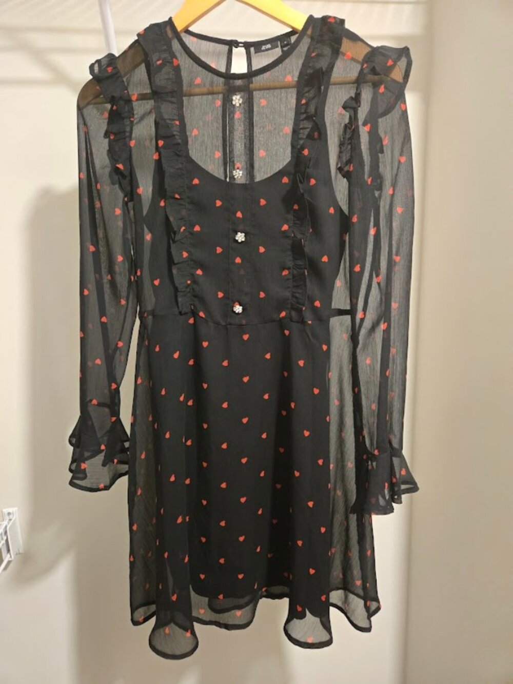 River Island Heart Print Sheer Mini Dress UK 6